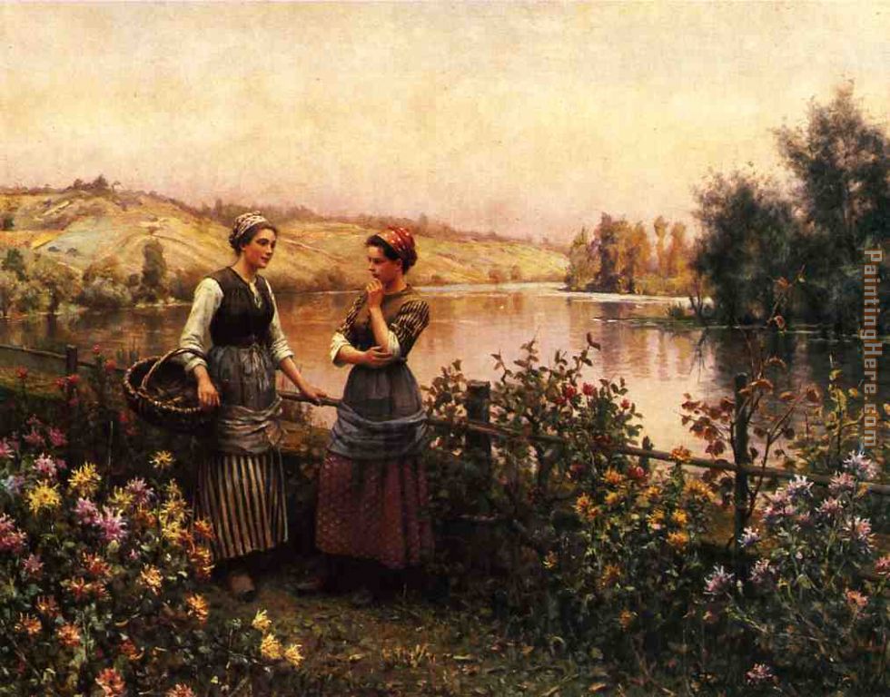 Stopping for Conversation painting - Daniel Ridgway Knight Stopping for Conversation art painting